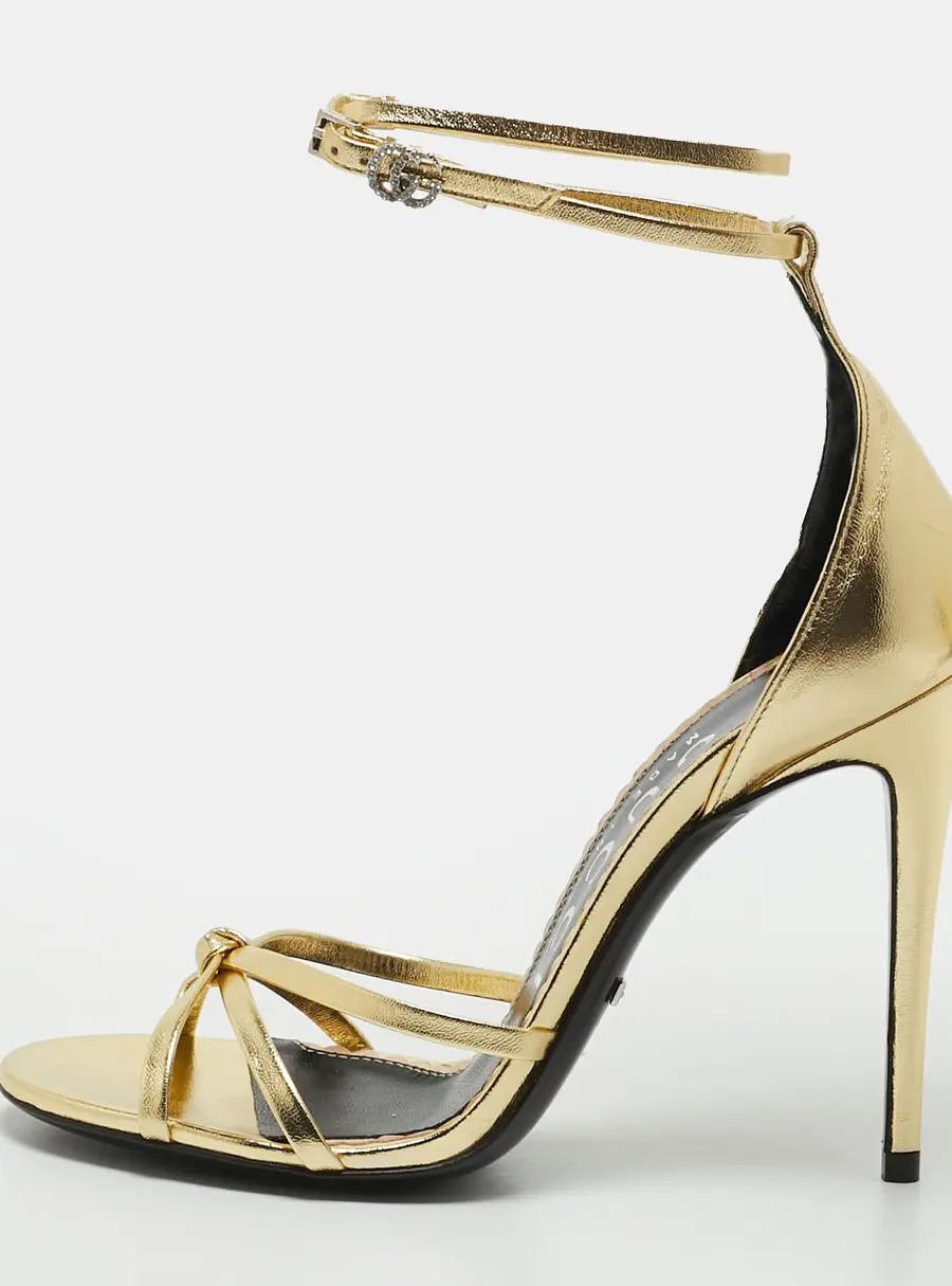 Gucci Ilse Size 36 Gold Leather Ankle Strap Sandals