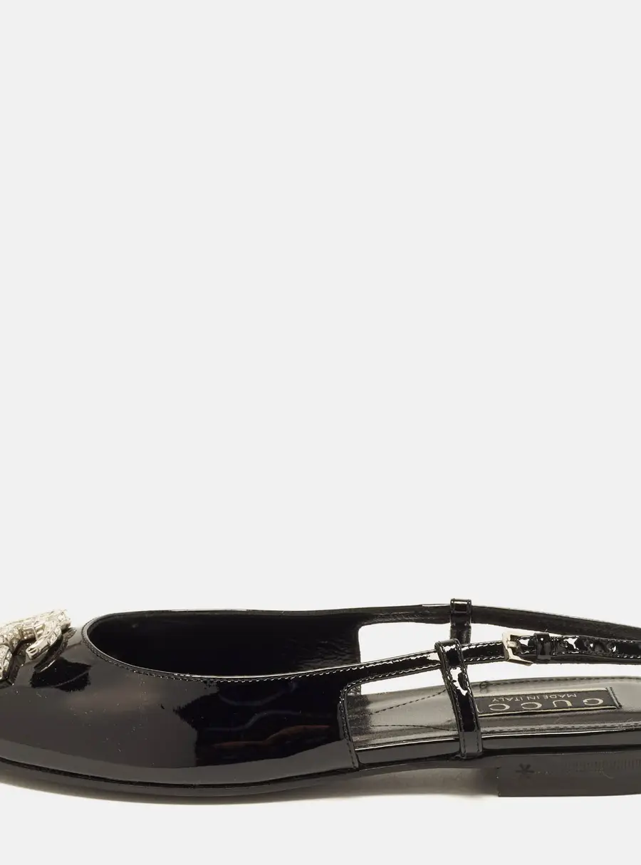 Gucci Horsebit Size 36 Black Patent Leather Slingback Flats