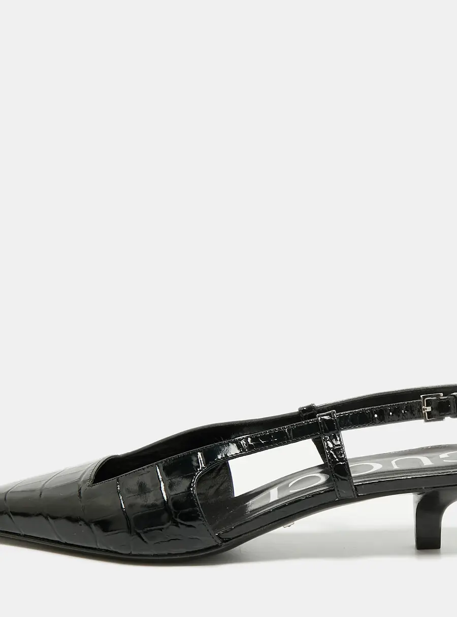 Gucci Size 38 Black Croc Embossed Leather Slingback Pumps