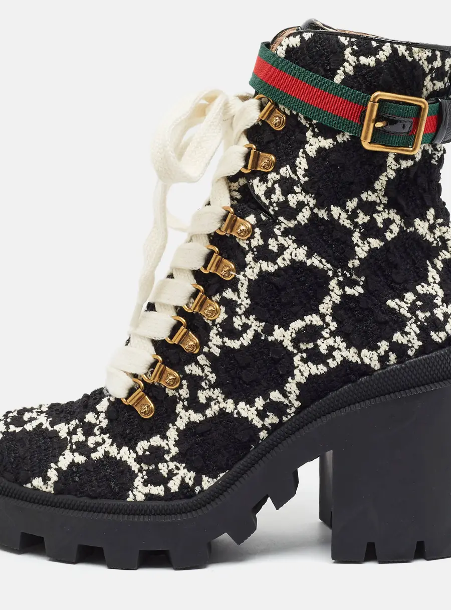Gucci Trip Size 38 Black Tweed Combat Boots