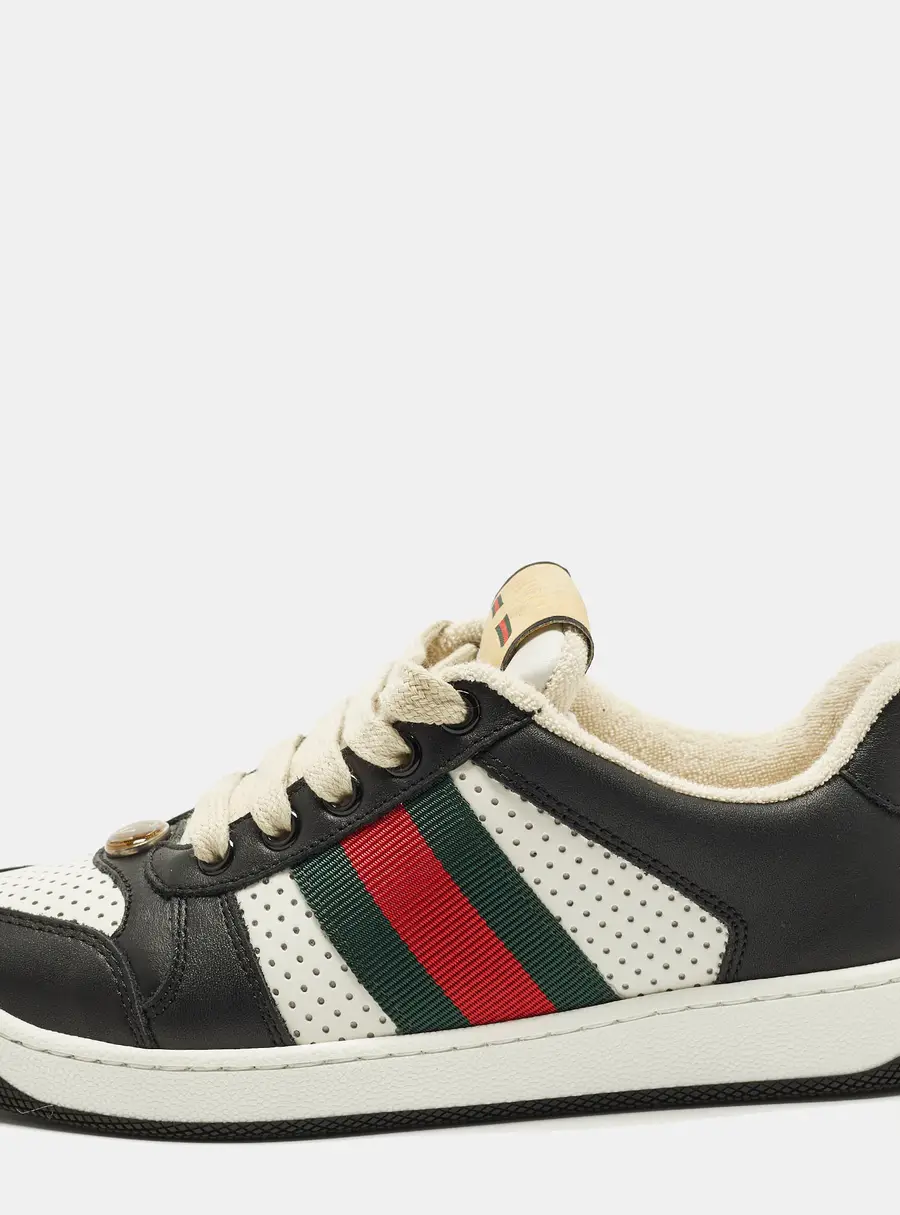 Gucci Screener Size 35 Black/White Perforated Leather Low Top Sneakers