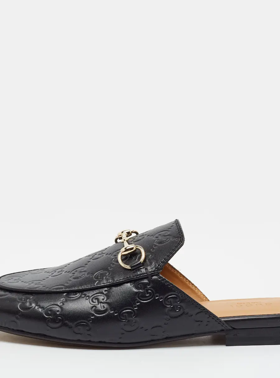 Gucci Princetown Size 38 Black Guccissima Leather Flat Mules