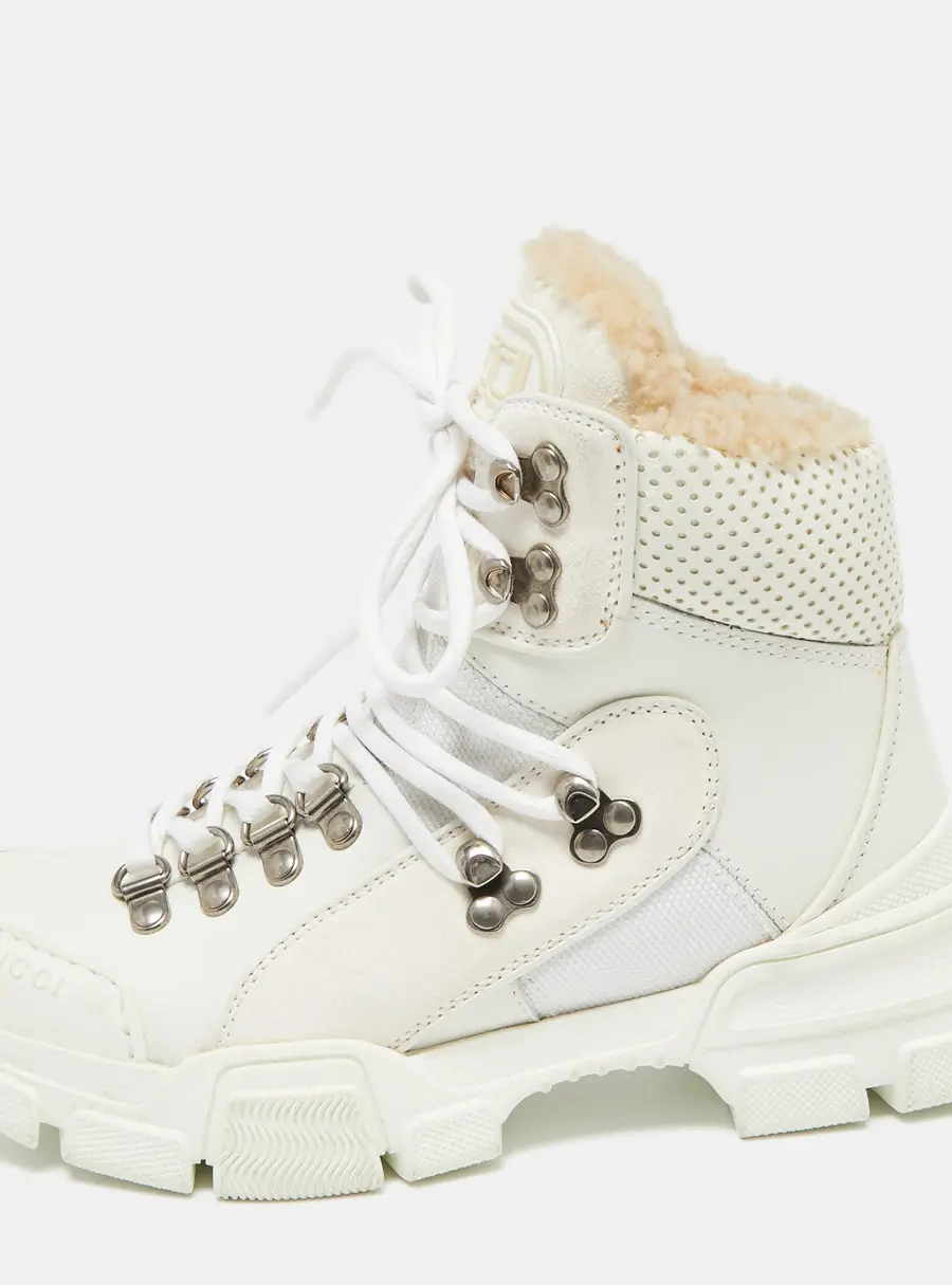 Gucci White Leather And Suede Flashtrek High Top Sneakers Size 35