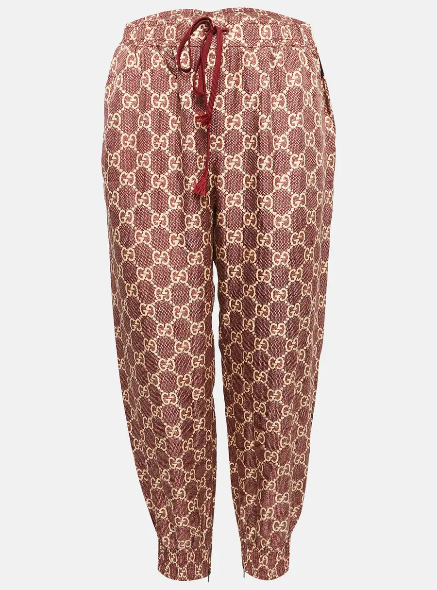 Gucci Burgundy GG Supreme Print Silk Joggers L