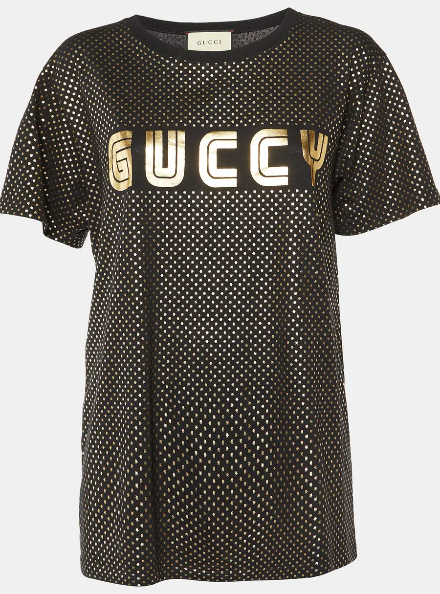 Gucci Black Guccy Star Print Cotton Crew Neck T-Shirt S