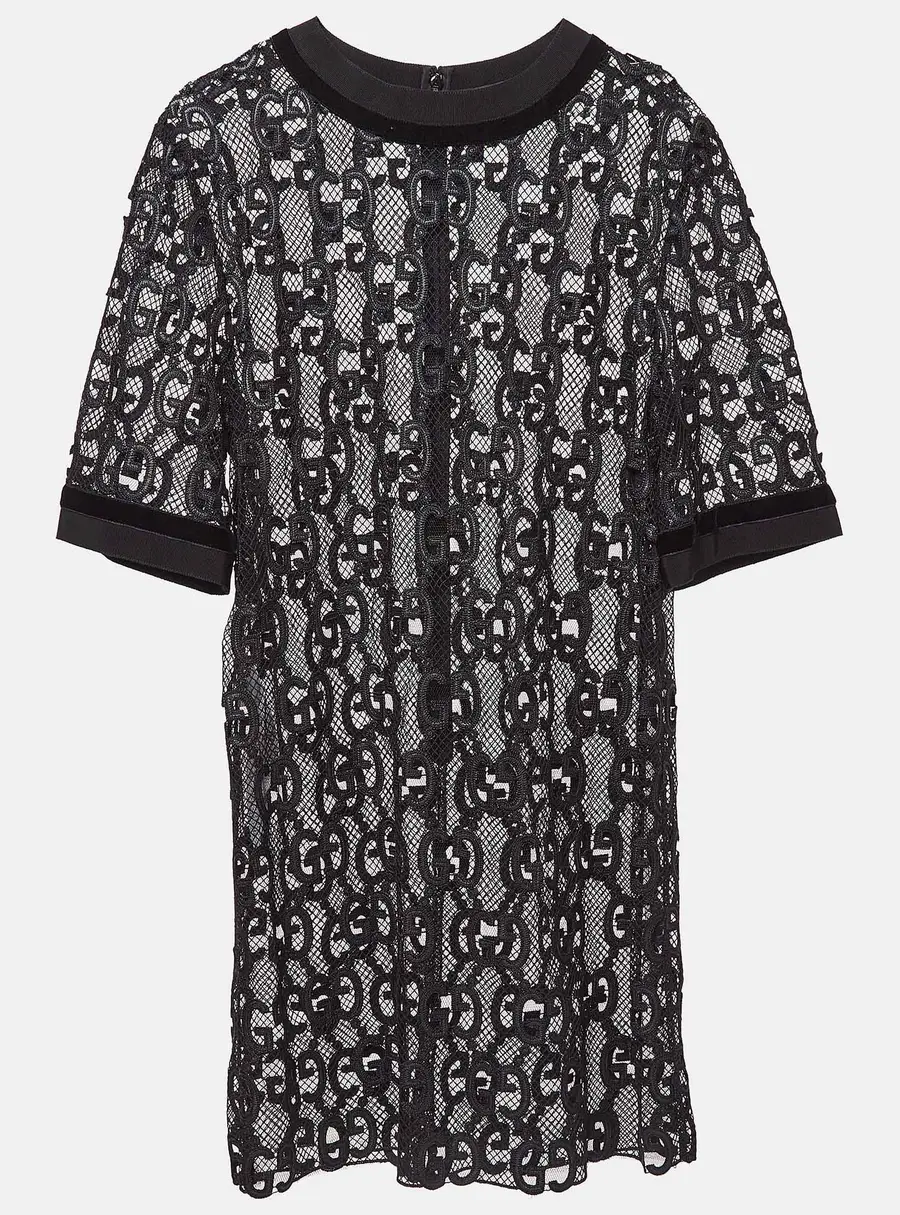 Gucci Black GG Macrame Lace Short Dress M