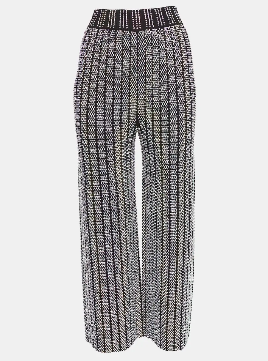 Gucci Black Stretch Knit Rhinestones Detail Pants S