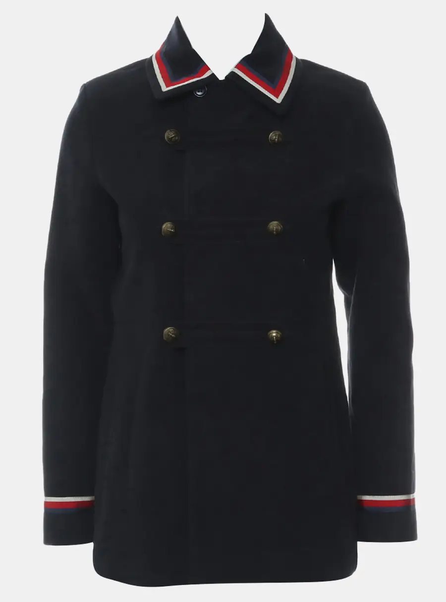 Gucci Navy Blue Cotton Suede Striped Coat M