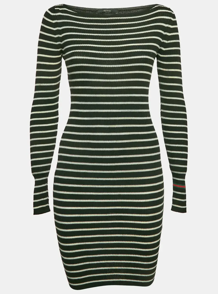 Gucci Black Striped Wool Bodycon Dress M