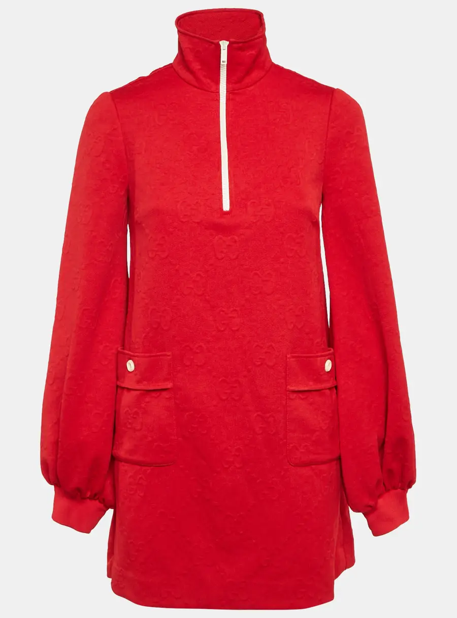 Gucci Red GG Monogram Jersey Mini Dress XS