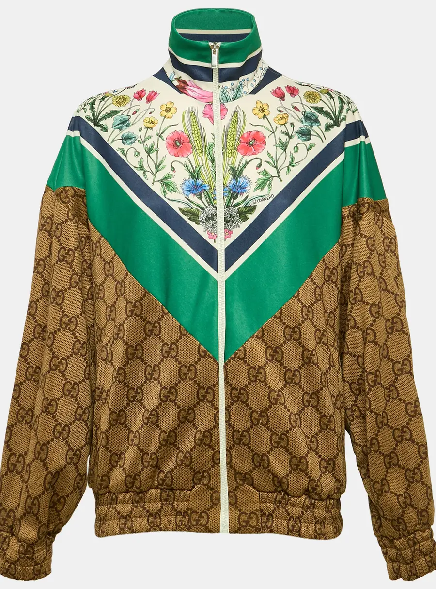 Gucci Brown/Green Floral and GG Print Jersey Zip-Up Track Jacket XXS