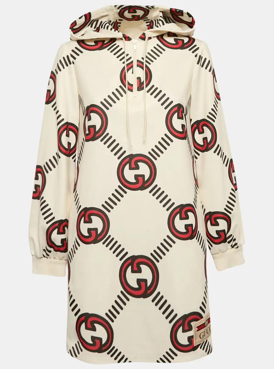 Gucci Cream G Interlocking Jersey Hoodie Dress S