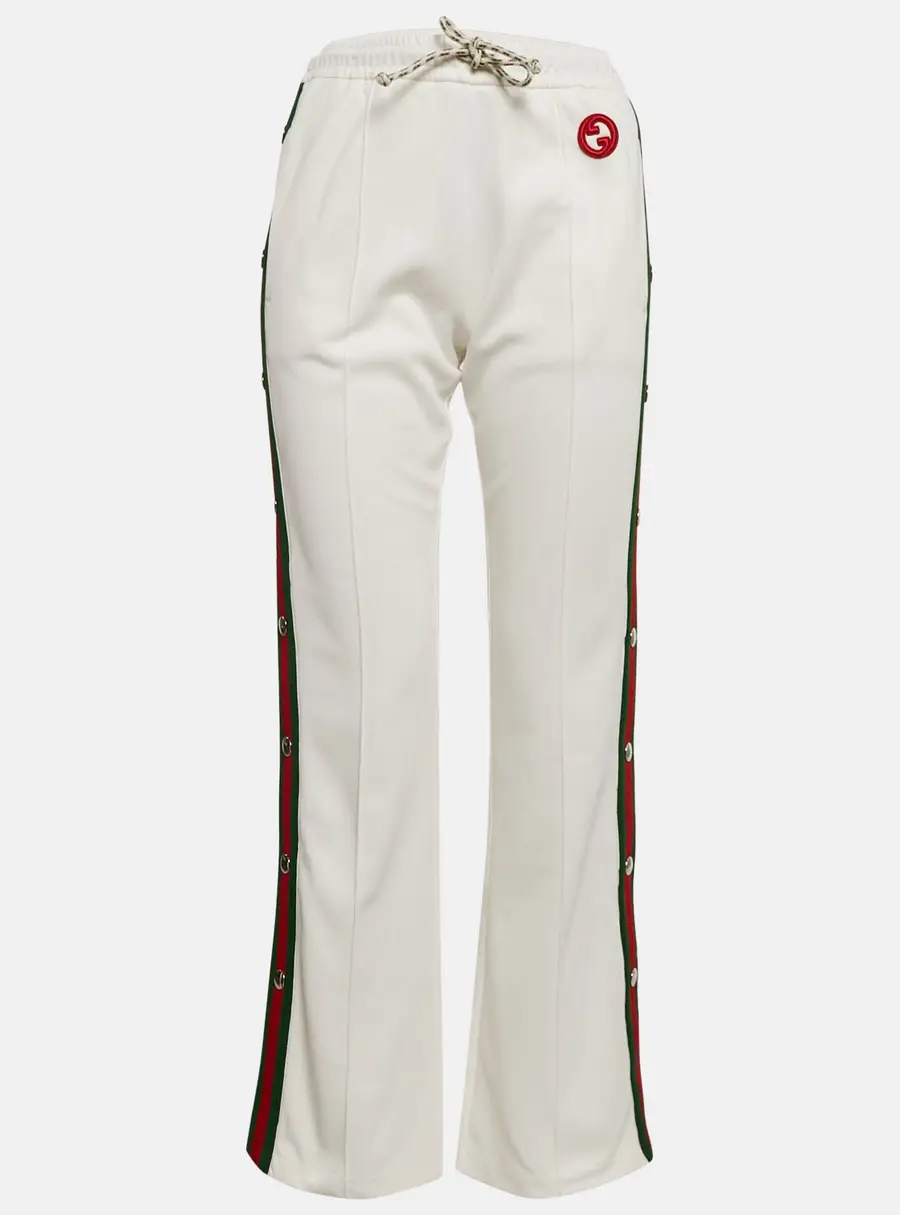 Gucci White Web Trim Jersey Buttoned Slit Detail Track Pants XS
