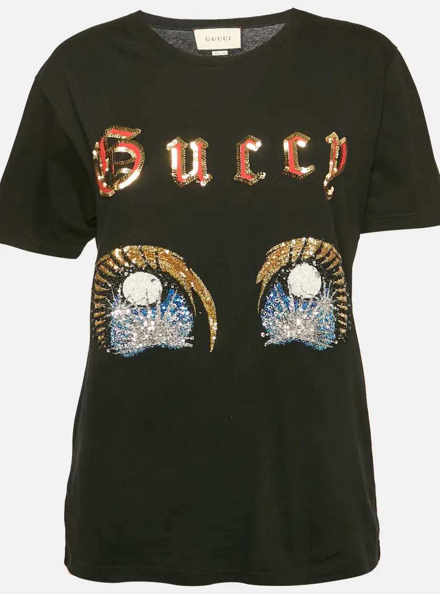 Gucci x Chikae Ide Black Jersey Sequin Detail T-Shirt M
