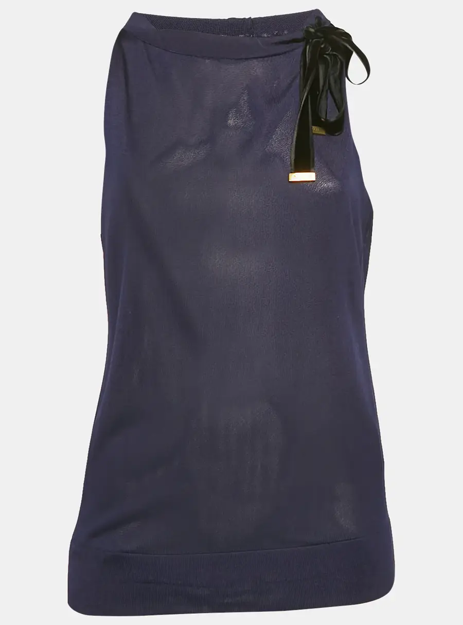 Gucci Navy Blue Jersey Tie-Up Neck Detail Top M