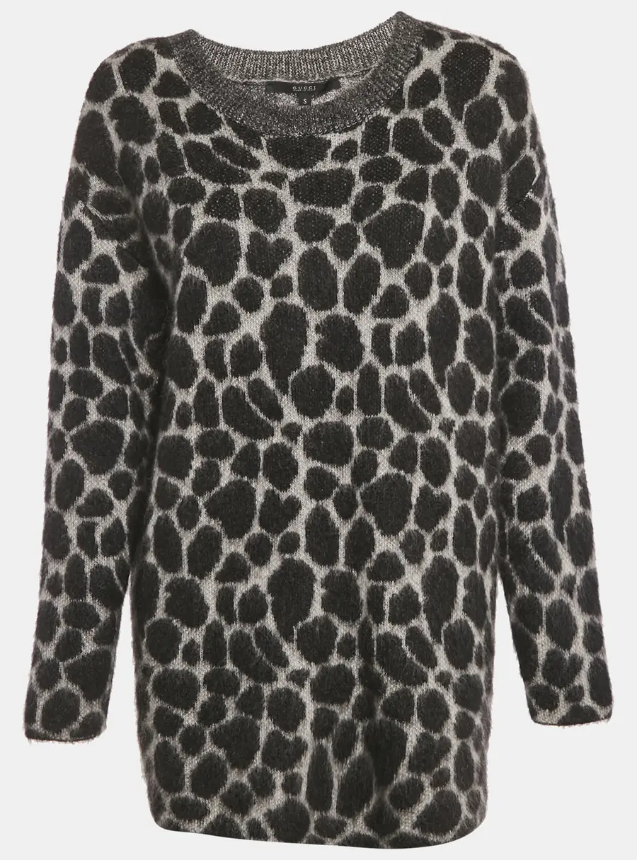 Gucci Grey Animal Patterned Mohair Sweater S