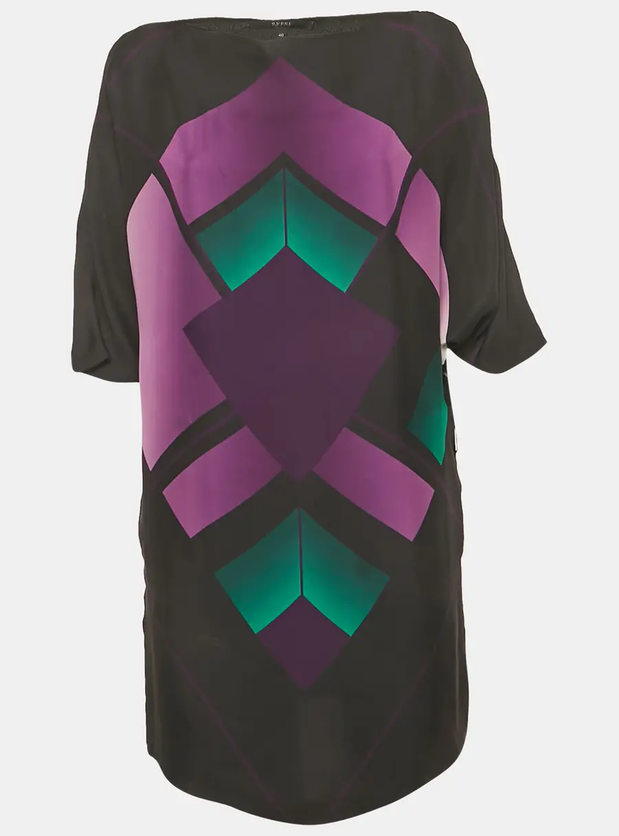 Gucci Black Printed Silk Mini Dress S