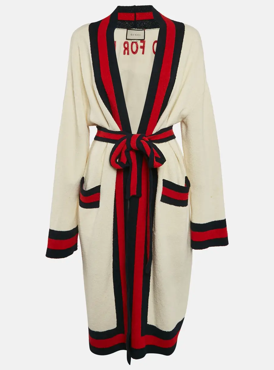 Gucci Cream Web Blind For Love Cotton Terry Tiger Embellished Cardigan M