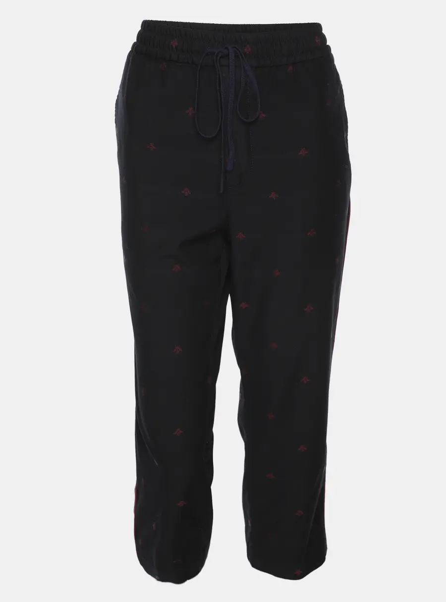 Gucci Black Wool Contrast Trim & Bees Detailed Gabardine Pants M