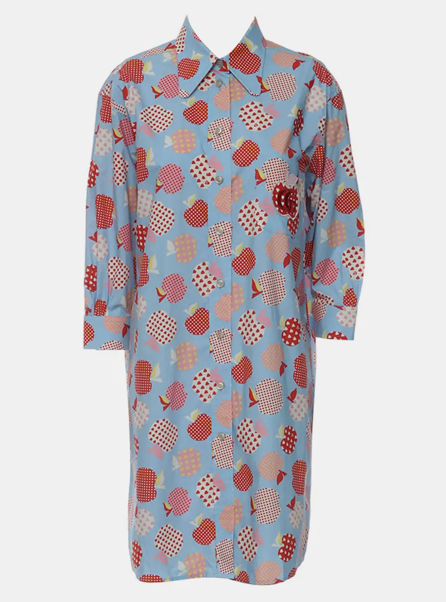 Gucci Blue Cotton Apple Printed Shirt Dress M