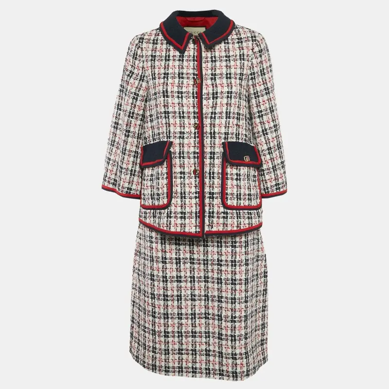 Gucci Navy Blue/White Tweed Jacket & Skirt Set M/L