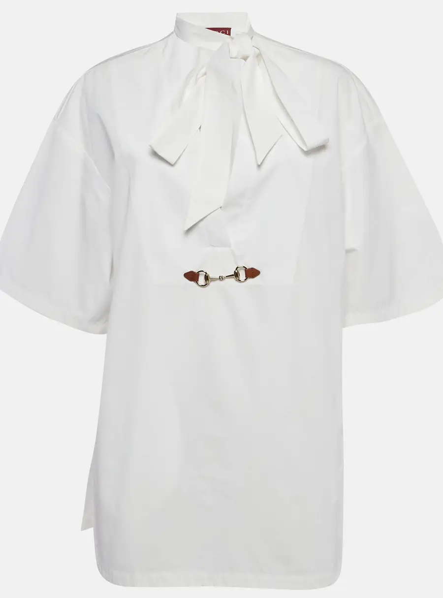 Gucci White Cotton Horse bit Detail Tunic Top S