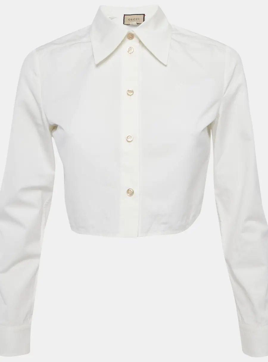 Gucci White Cotton Long Sleeve Crop Shirt S