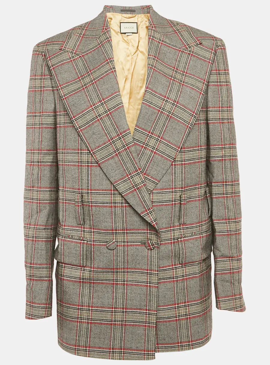 Gucci Multicolor Checkered Wool Double Breasted Oversize Blazer XS