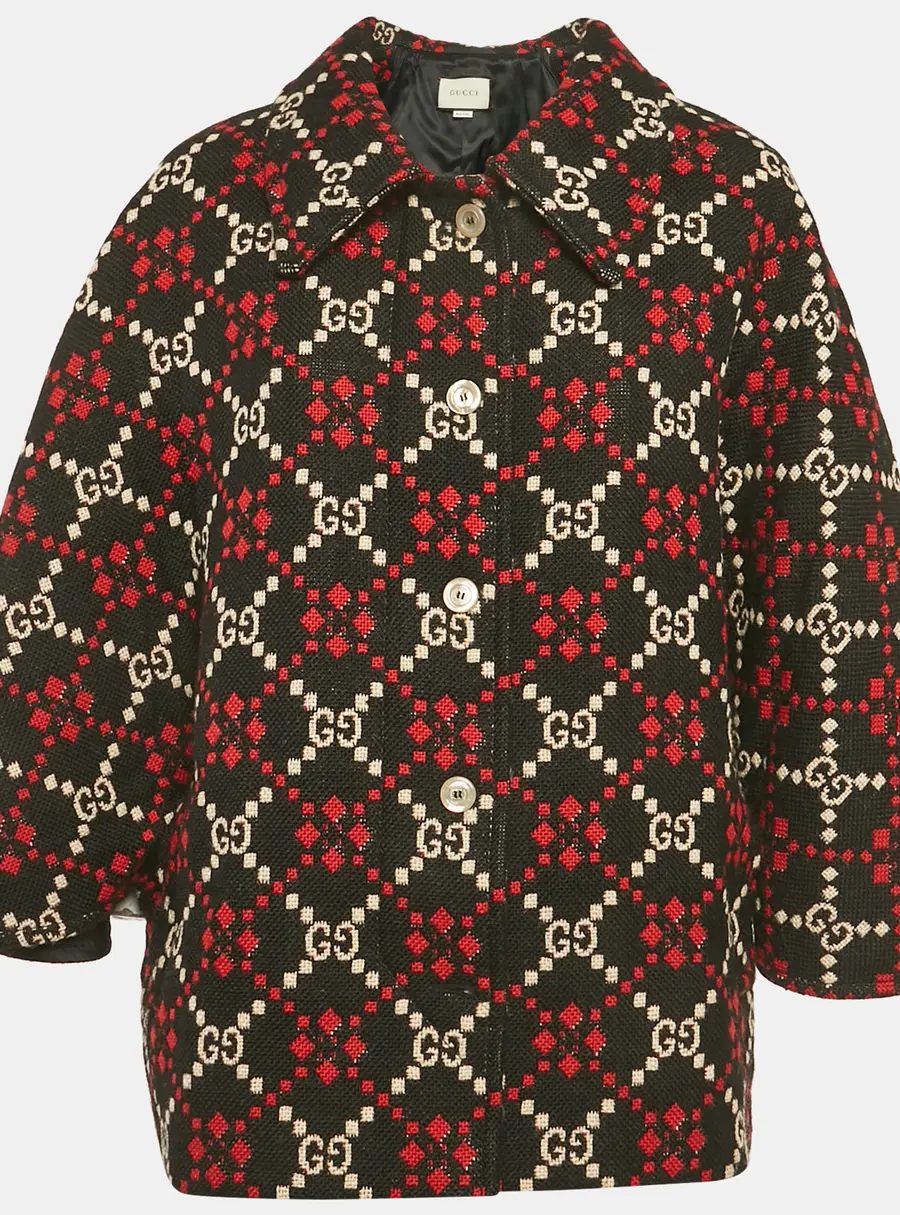 Gucci Black GG Diamond Wool Cape Jacket M
