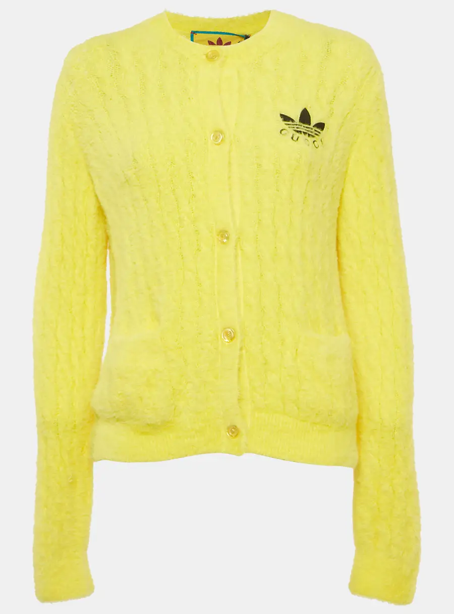 Gucci X Adidas Yellow Embroidered Faux Fur Buttoned Cardigan XL