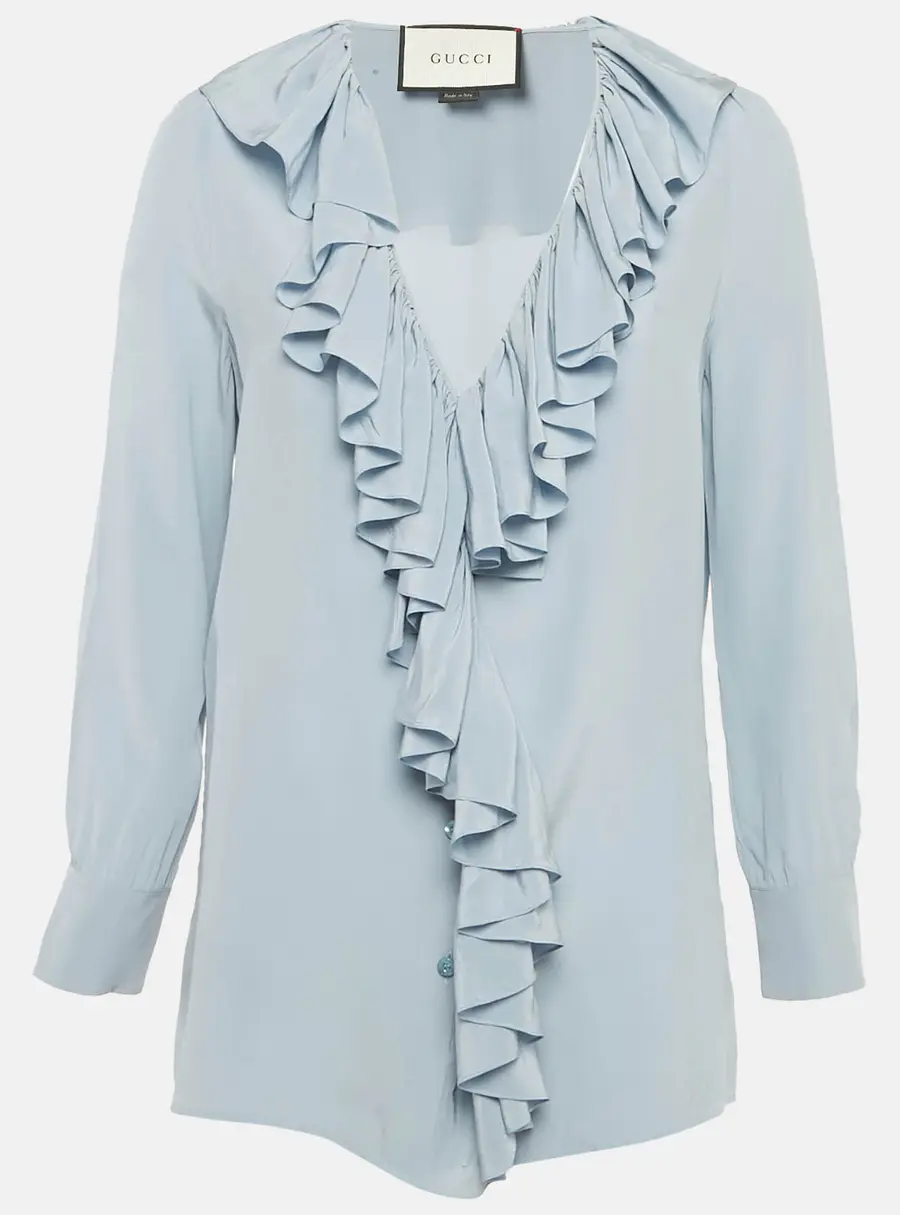 Gucci Blue Silk Ruffled Blouse S