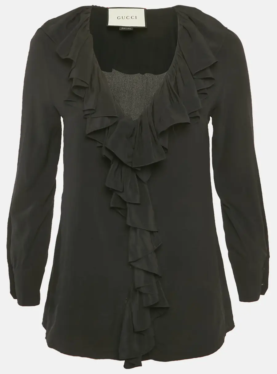 Gucci Black Silk Ruffled Blouse M