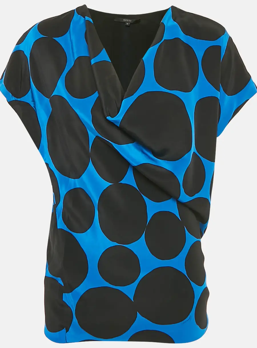 Gucci Blue/Black Polka Dots Silk Cowl Neck Mini Dress S