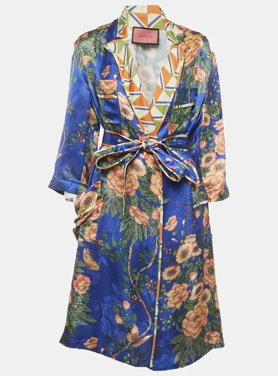 Gucci Multicolor Floral Print Silk Robe M