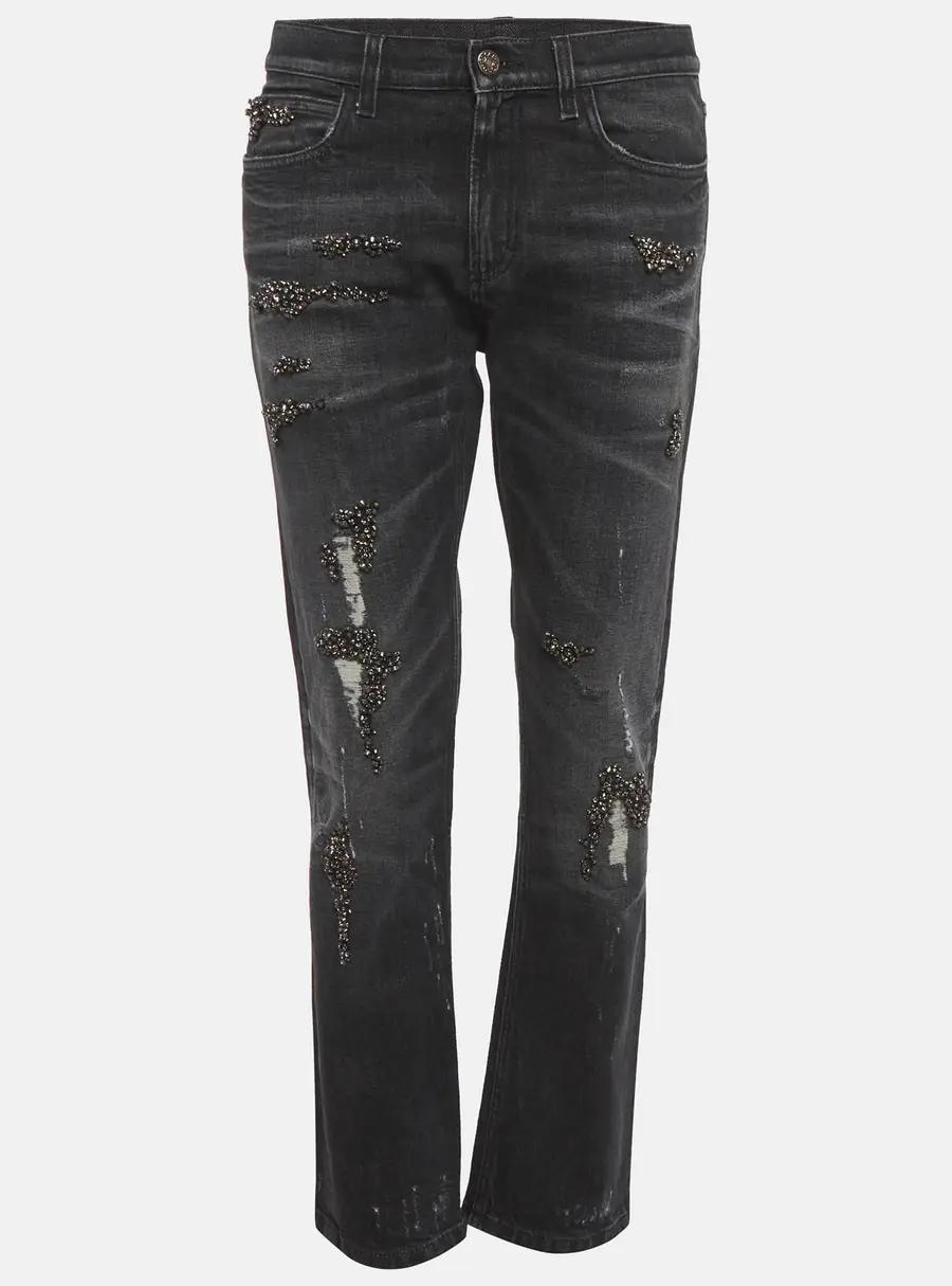 Gucci Grey Denim Embellished Straight Fit Jeans S/Waist 30"