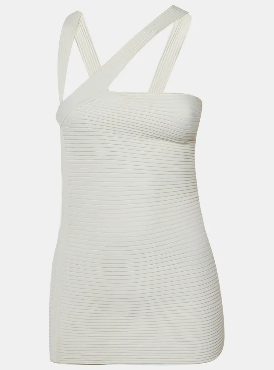 Gucci White Ribbed Knit Halter Neck Top S