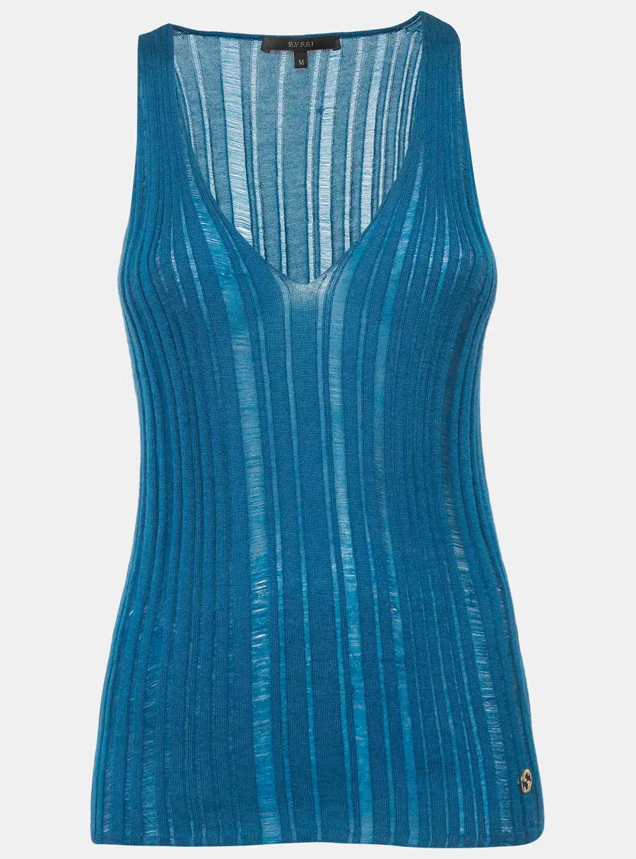Gucci Blue Rib Knit Tank Top M