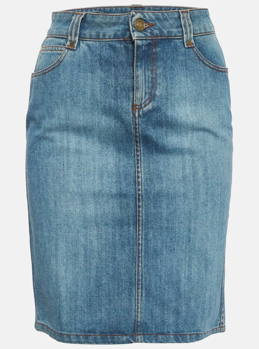 Gucci Blue GG Floral Embroidered Denim Pencil Skirt S