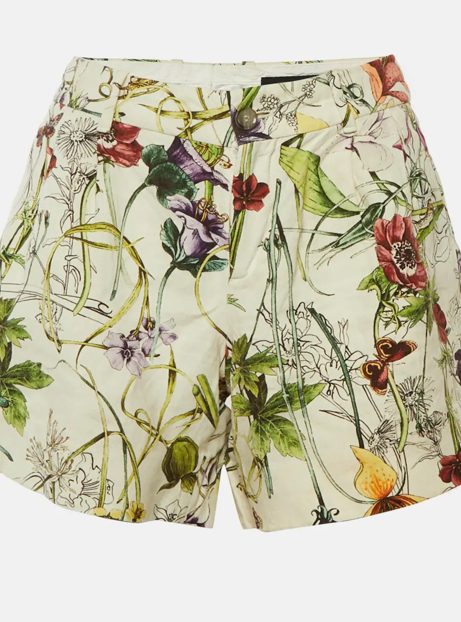 Gucci Off White Printed Linen Shorts S