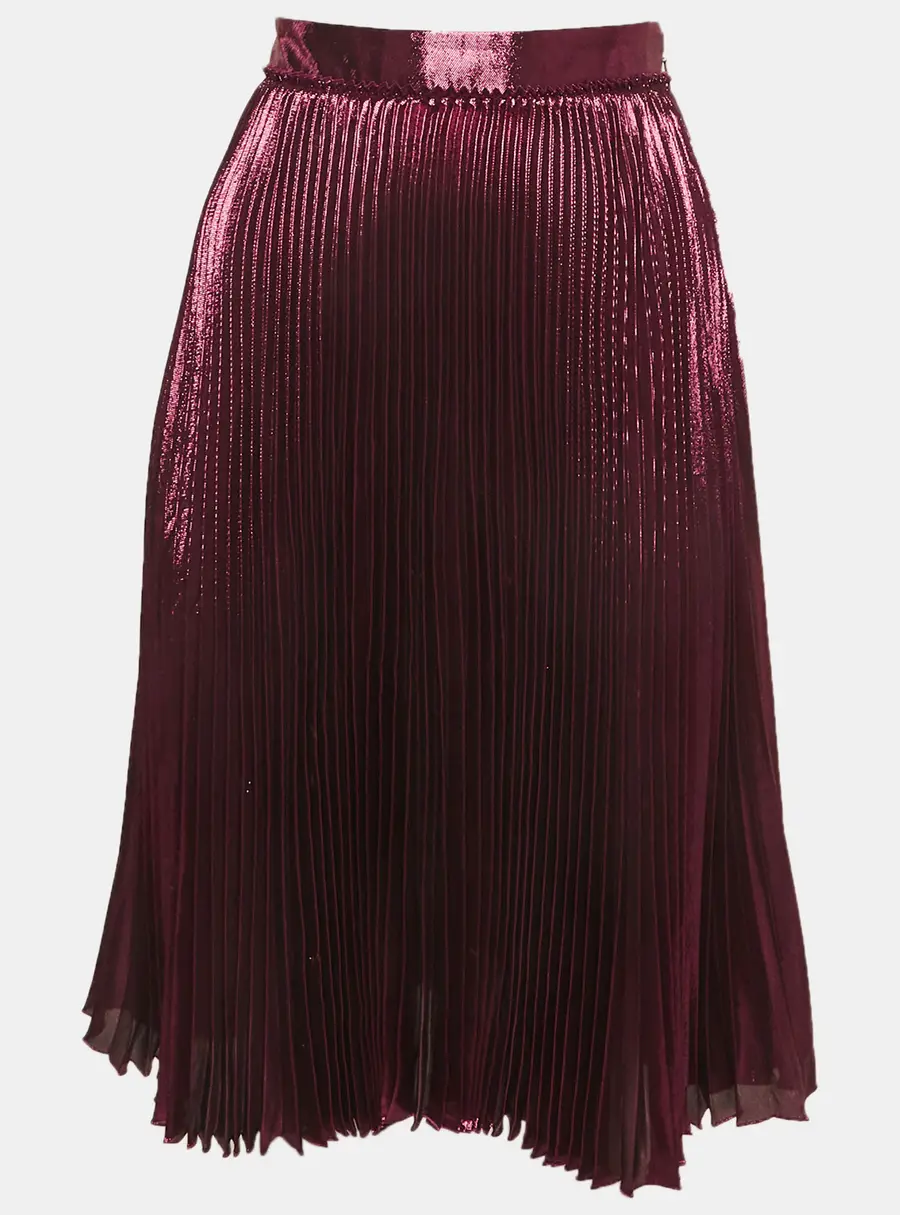 Gucci Pink Metallic Pink Plisse Midi Skirt S