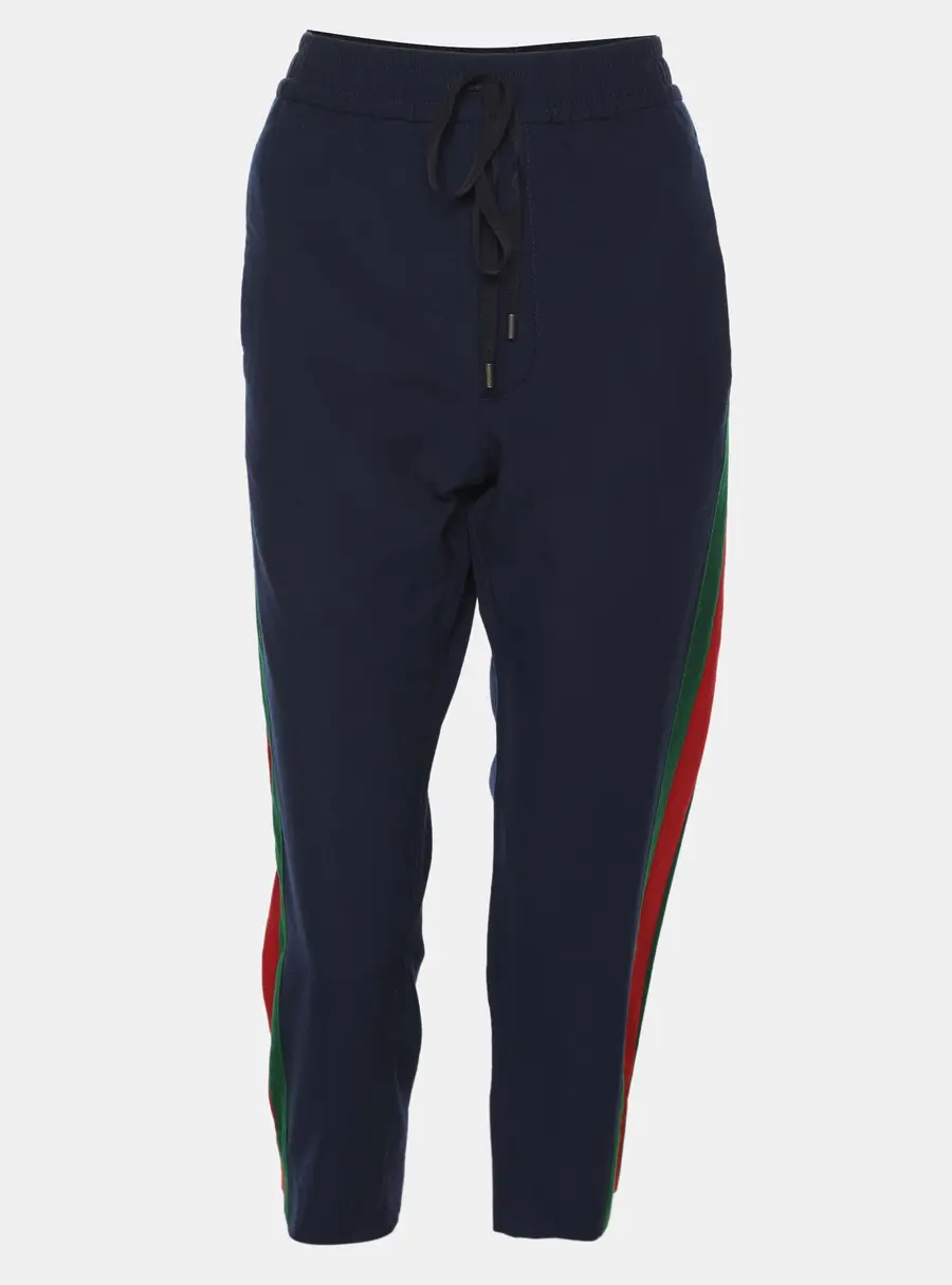 Gucci Navy Blue Wool Blend Web Striped Cropped Pants M