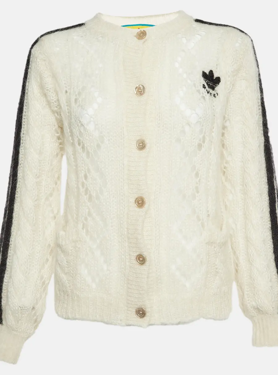 Gucci X Adidas White Pointelle and Cable Knit Cardigan S