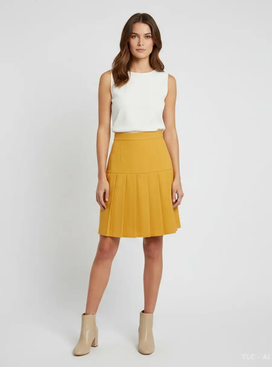 Gucci Yellow Silk and Wool Blend Pleated Mini Skirt M