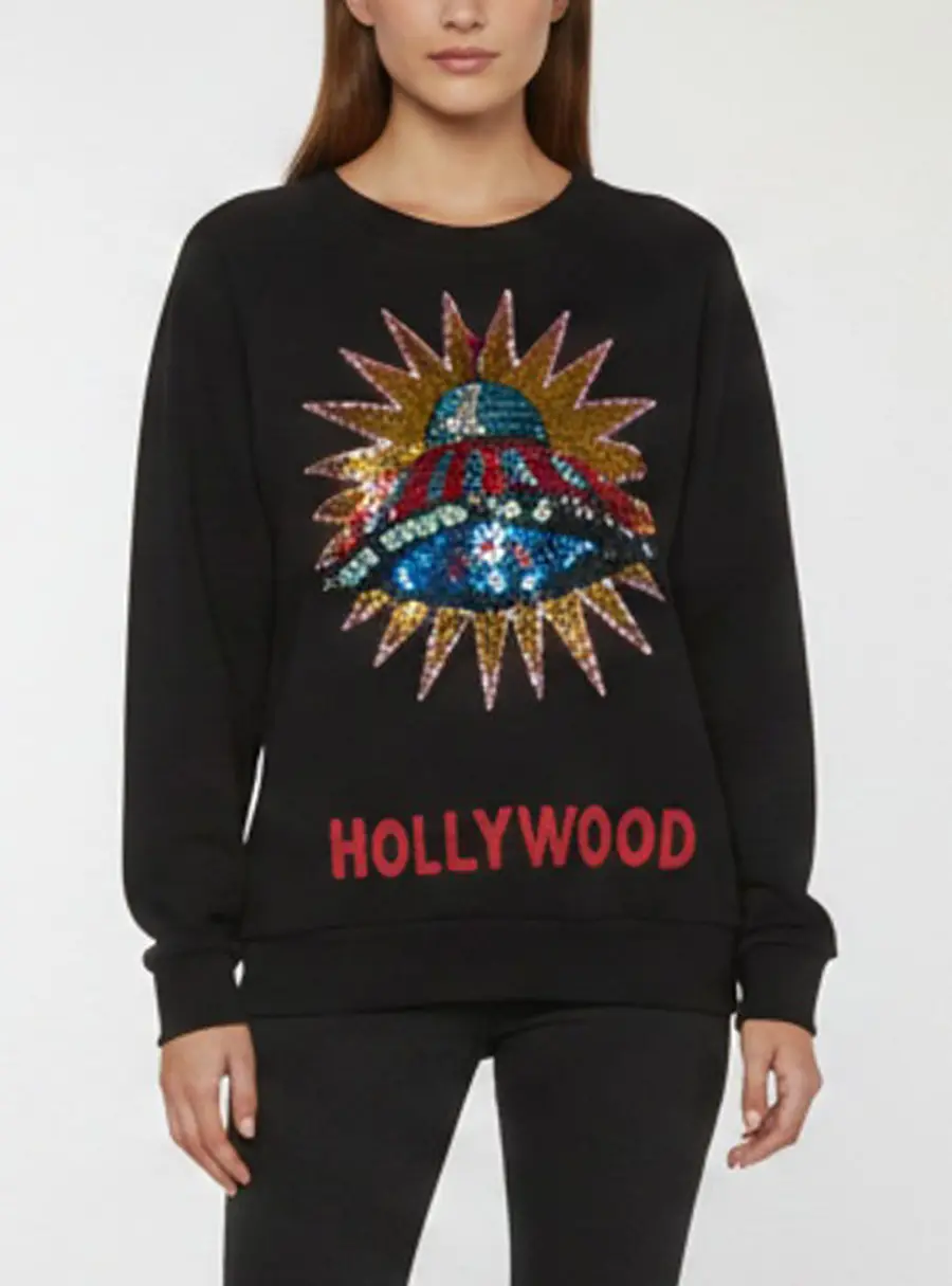 Gucci Black Cotton Knit UFO Embroidered Sweatshirt S