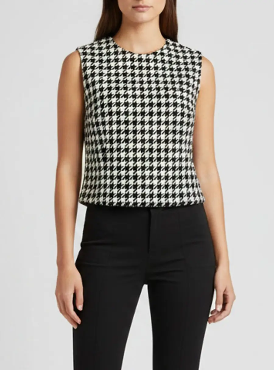 Gucci Black/White Houndstooth Wool Blend Sleeveless Vest S