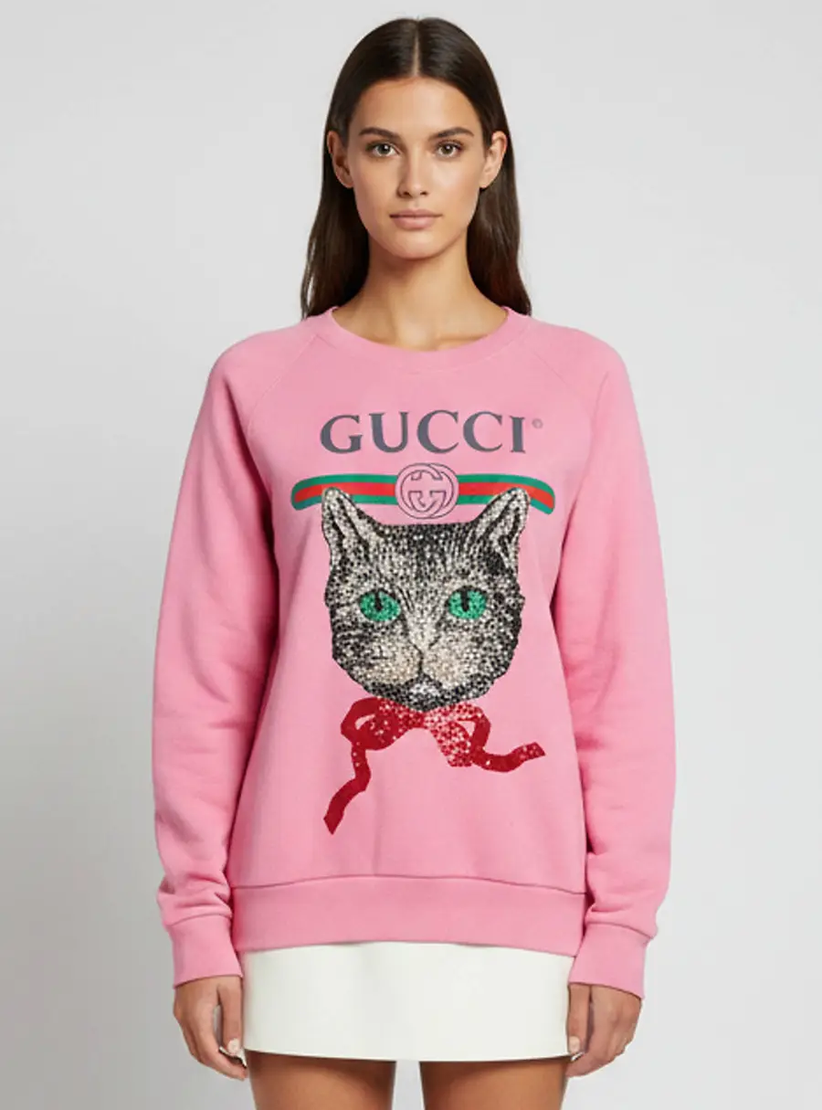Gucci Pink Cotton Knit Mystic Cat Sweatshirt S