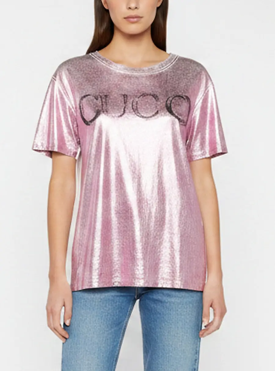 Gucci Metallic Pink Cotton Blind For Love Applique T-Shirt L