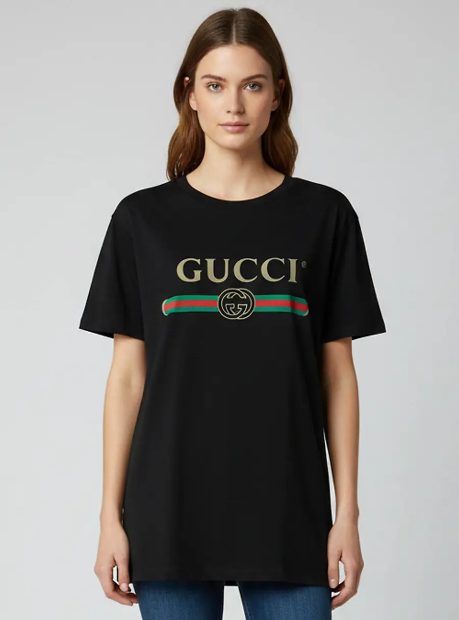 Gucci Black Logo Printed Cotton Distresssed T-Shirt M