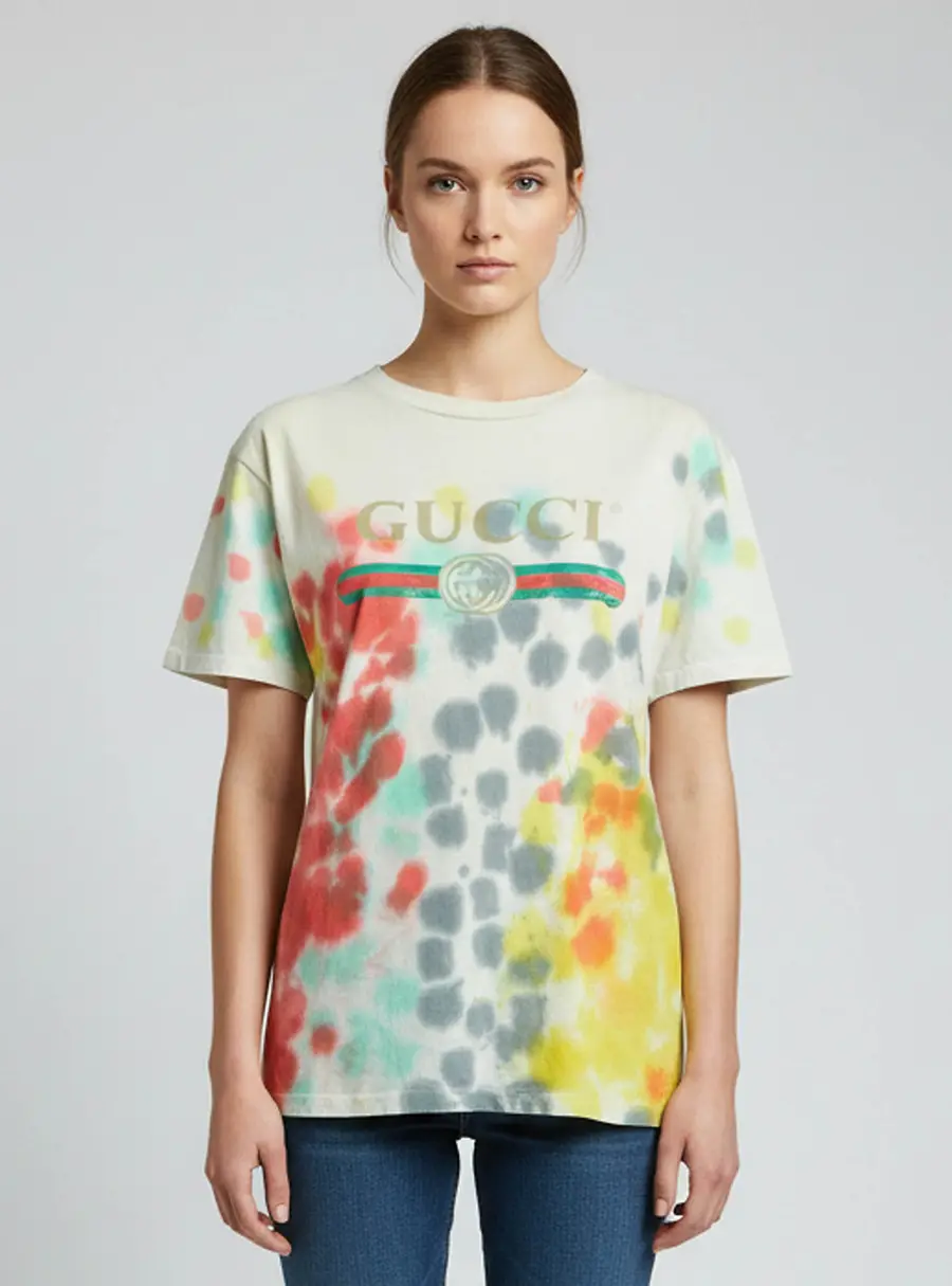 Gucci Multicolour Tie-Dye Logo Print Jersey Crew Neck T-Shirt XS