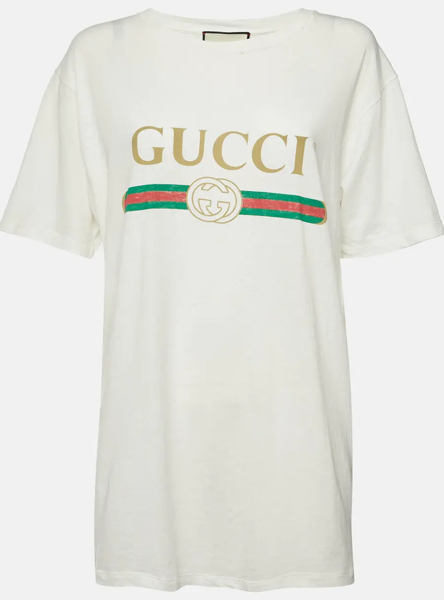 Gucci Off White Logo Print Jersey Distressed T-Shirt M